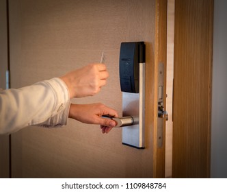 Opening A Hotel Door With Keyless Entry Card