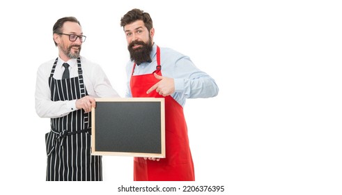 Opening Soon. Men Bearded Bartender Or Cook In Apron Hold Blank Chalkboard. Workers Wanted. Bartender With Blackboard. Hipster Bartender Show Blackboard Copy Space. Men Bearded Hipster Informing You