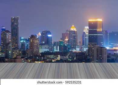 Opening Wooden Floor, City Office Building Light Night View