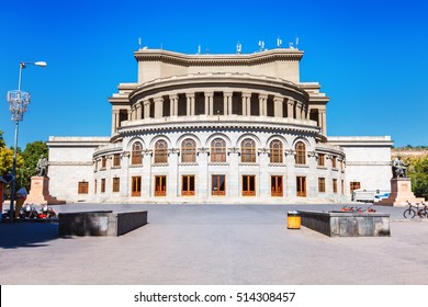 Opera And Balet National Academic Theater, Monuments Of Aram Khachaturian And Alexander Spendiaryan In Yerevan, Armenia.