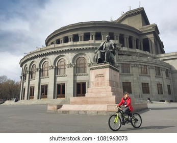 Opera And Ballet National Academic Theater And Statue Of Alexander Spendiaryan, March 2018, Yerevan, Armenia.