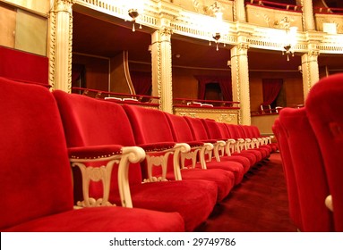 Opera House Interior - Seating Arrangement, A Row Of Seats With Private Boxes In The Background