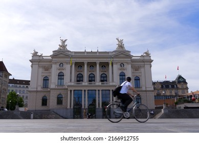 Opera House At Sechseläuten Square At City Of Zürich On A Blue Cloudy Summer Day. Photo Taken June 8th, 2022, Zurich, Switzerland.