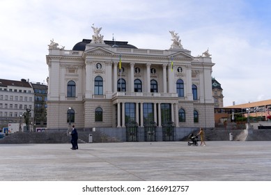 Opera House At Sechseläuten Square At City Of Zürich On A Blue Cloudy Summer Day. Photo Taken June 8th, 2022, Zurich, Switzerland.