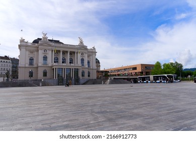 Opera House At Sechseläuten Square At City Of Zürich On A Blue Cloudy Summer Day. Photo Taken June 8th, 2022, Zurich, Switzerland.