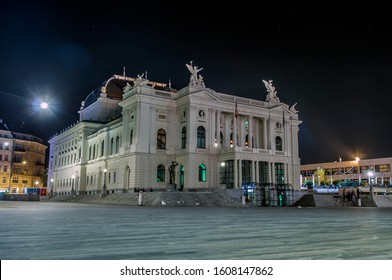 Opera House In Zurich Switzerland By Night. 