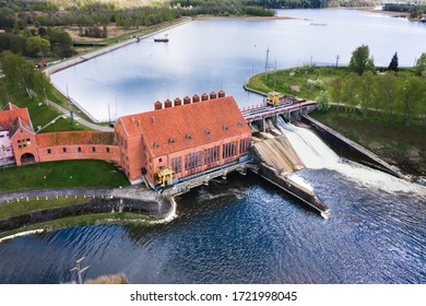 
Operating Hydroelectric Power Station, Top View. Green Energy. Renewable Energy Source. Photos From The Drone.