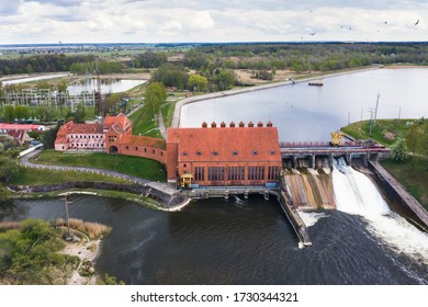 Operating Hydroelectric Power Station, Top View. Green Energy. Renewable Energy Source. Photos From The Drone.