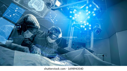 Operating room Doctor or Surgeon anatomy on Advanced robotic surgery machine futuristic virtual interface, robotic surgery are precision, miniaturisation future of tomorrow healthcare and wellness - Shutterstock ID 1698943540