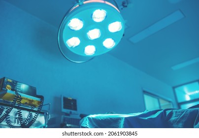 In the operating room for surgical venous vascular surgery clinic in hospital, there are beds and comfortable medical equipment.