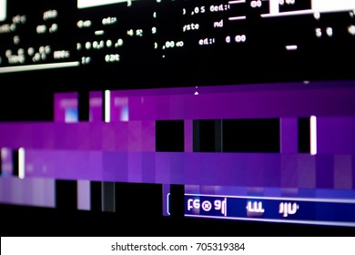 Operating system stalled after a memory overload. Presence of purple and white glitches on monitor and scattered code. System and graphics card in overflow