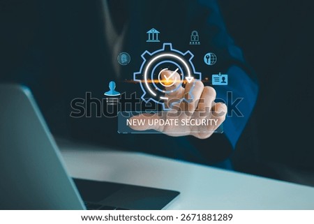 Operating system upgrade concept, installation app and software update process, modernize user equipment, update modern functions, developer released new version Improved security. User is downloading