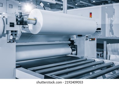 The Operation Of Automatic Plastic Packaging Production Machine. Roller Of The Polyethylene Packaging Production Machine.  Machine For Packaging With Cellophane