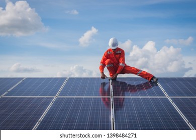 operation and maintenance in solar power plant ; engineering team working on checking and maintenance in solar power plant ,solar power plant to innovation of green energy for life - Shutterstock ID 1398484271