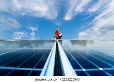 Operation and maintenance of solar power plants engineers perform inspections and maintenance of solar power plants. solar power plant to create innovations in green energy for life - Shutterstock ID 2155225843