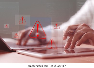 Operation system boot-up failure. Cybersecurity technology, system warning on hacked alerts. System warning error popup and maintenance showing.
