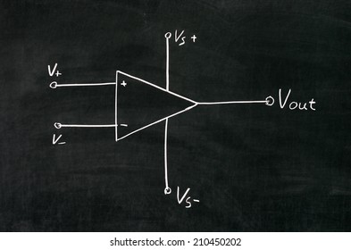 Operational Amplifier Circuit Drawn On The Blackboard With Chalk