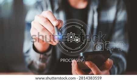 Operations manager monitors digital document processing on a smartphone using workflow automation, secure cloud storage, file synchronization, document management, paperless organization