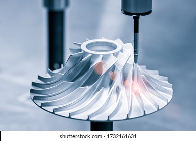 Operator Inspection Dimension Metal Parts By CMM After Machining Process In Industrial Factory.