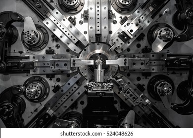 Operator Machining Automotive Part By Turning Machine, Industry Machine Background