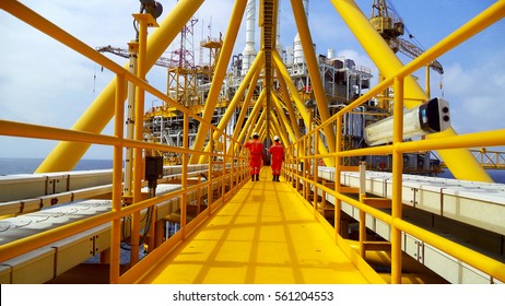 Operator Walking Operation Of Oil And Gas Process At Oil And Rig Plant.