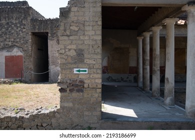 Oplontis, Italy - August 13, 2020: Oplontis Archeological Excavations. Roman City Remains And Ruins. Heritage Of Mediterranean Culture. Italian Unesco Site