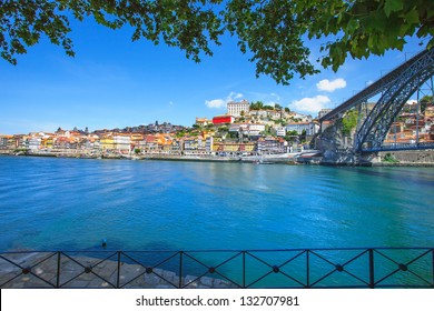 Oporto or Porto city skyline, Douro river and Dom Luis or Luiz iron bridge. Portugal, Europe.