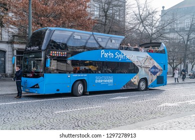 OPORTO, PORTUGAL, 12, DECEMBER, 2018: Turist Bus In Porto, Portugal