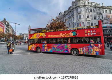 OPORTO, PORTUGAL, 12, DECEMBER, 2018: Turist Bus In Porto, Portugal