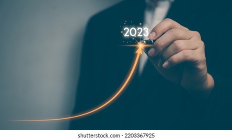 opportunity strategy success progress target arrow chart development profit economic performance financial investment revenue business leadership pen company resolution 2023 year - Shutterstock ID 2203367925