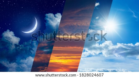 Opposites in nature: day and night, light and darkness, sun and moon. Weather forecast and time concept image. Elements of this image furnished by NASA