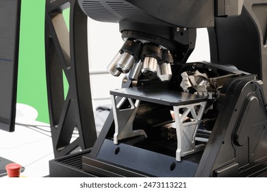 Optic machine for precise measurement of part size and quality evaluation. Smart factory	