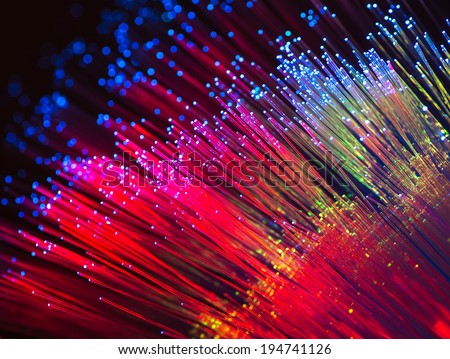 optical fibres dinamic flying from deep on technology background