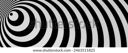 Optical illusion horizontal background. Abstract curves, geometric effect. Black and white.