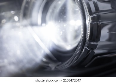 Optical Lens With LED Light, Car Headlight With Details, Macro