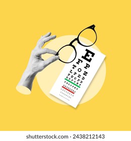 Optical vision of sight, glasses, hand with glasses, examination, sight examination, Glasses, Eye examination, Optometrist, Optometry, Eye chart, Sight, Motion blur, Lens, Medical test - Powered by Shutterstock