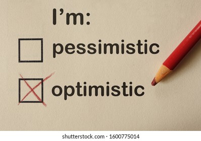 Optimistic check box questionnaire with Pessimistic unchecked, with red pencil - Shutterstock ID 1600775014