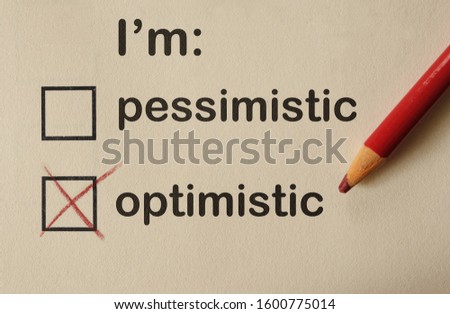 Optimistic check box questionnaire with Pessimistic unchecked, with red pencil