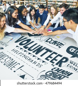 Optimistic Students Together Volunteering Concept