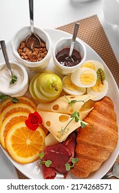 The option of a beautiful breakfast serving. Healthy and hearty continental breakfast in the morning