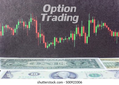 Option Trading written on candlestick blackboard with dollar background. conceptual image for trading in option market.