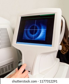 Optometry Corneal Topographer Showing an Eye on Screen