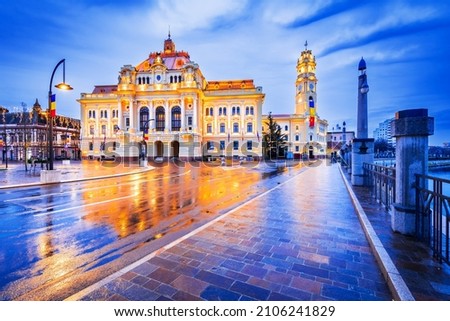 Oradea, Romania. Cloudy rainy day touristic destination Art Nouveau city in historic Crisana - Transylvania, Eastern Europe