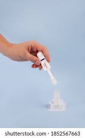 Oral HIV Test On Blue Background. 