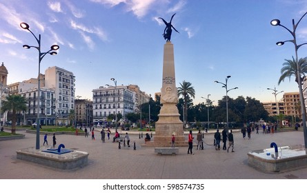 ORAN, ALGERIA - MARCH 3, 2017: Monument to Sidi Brahim in Place du 1er Novembre. Oran's major square and tourist attraction where the Theatre and town hall are located.