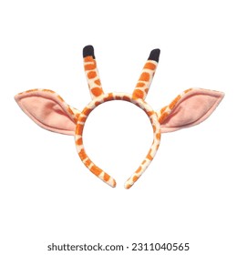 Orange giraffe ear headband with white background.