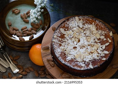 Orange Almond Cake On A Cakestand