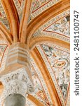 Orange Arched Ceiling and Frescoes of Chapel in Naples