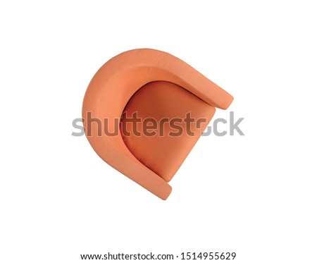 
orange armchair top view on white background