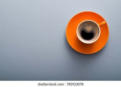 Orange Aroma Coffee Cup On A Table, Top View